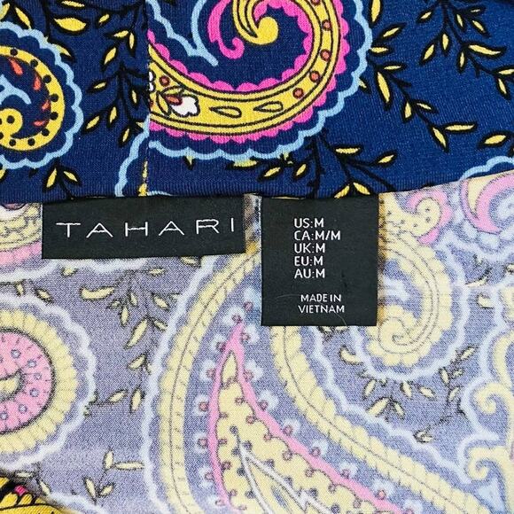 Tahari Pink Blue Yellow Paisley Cowl Neck Top Medium - Picture 3 of 3